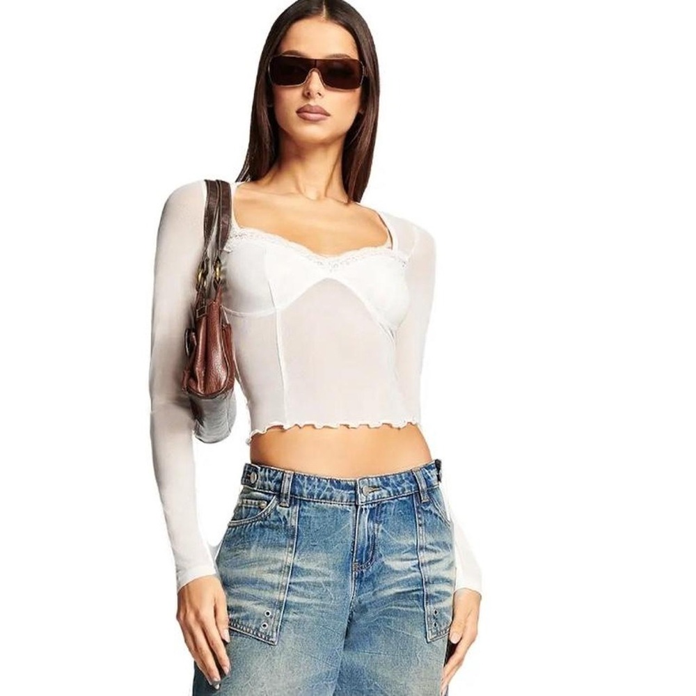 I.AM.GIA Gianna Long Sleeve Lace Mesh White Top Women’s Size Medium